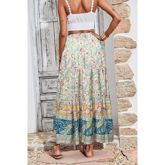 Women's 2024 Bohemian Long Skirts Flowy High Waist A Line Maxi Skirts for Women - Picture 5 of 9